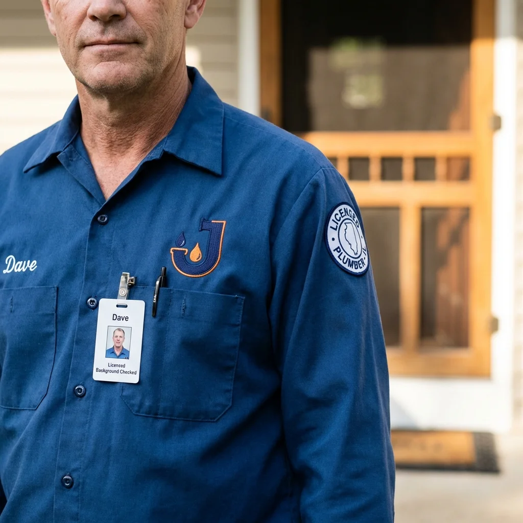 Licensed plumber showing ID badge in Sullivan City, TX