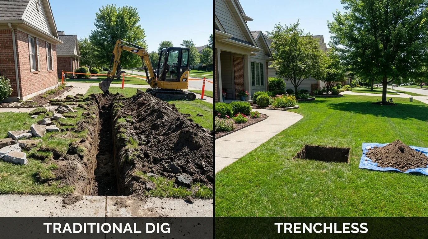 Trenchless sewer repair with minimal yard damage versus traditional excavation in Sullivan City, TX